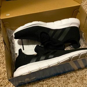 Black Adidas Shoes with white heel